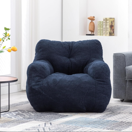 Navy Blue Teddy Fleece Beanbag Sofa (Cube-style)