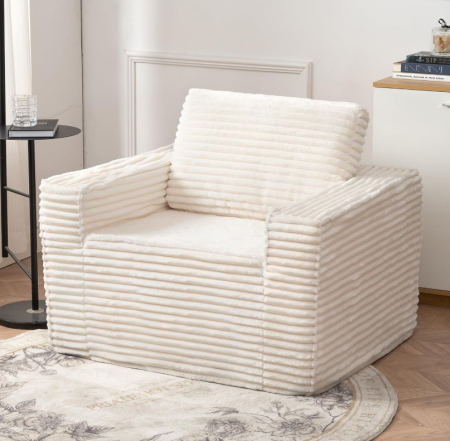 Creamy White Striped Plush Armchair